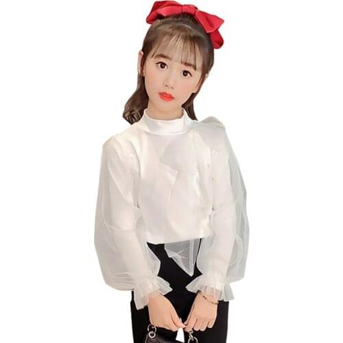 T-shirts For Girls Big Bow Girls White Tshirt Solid Color Tshirt Kids Casual Style Clothes For Girls 6 8 10 12 14