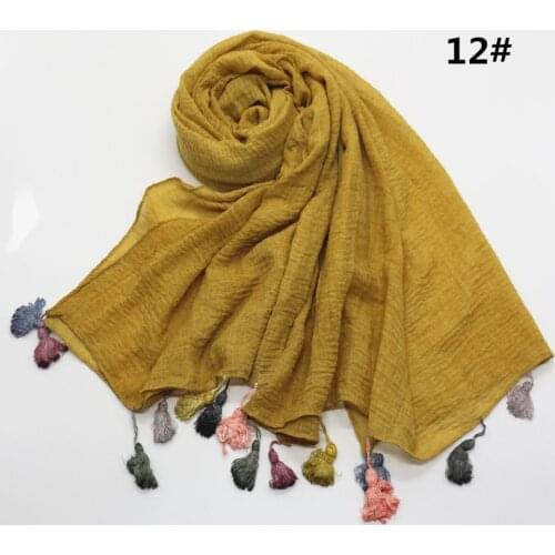 Cotton linen cotton solid color scarf two-head pendant decoration long shawls muslim hijab headscarf islamic turban 180x90cm