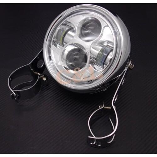 Chrome Motorcycle Projector LED 6.3" Head Light Lamp With 35-43mm fork tubes bracket For Harley Bobber Choppers