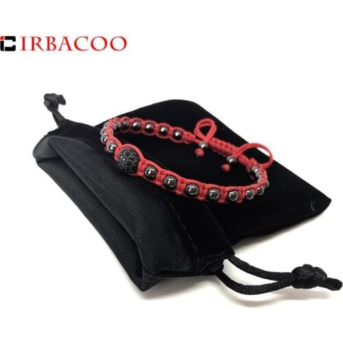 IRBACOO 2020 Men Bracelet Disco CZ Ball With Red Cord Charm Bacelet For Men Jewelry Gift pulsera hombres