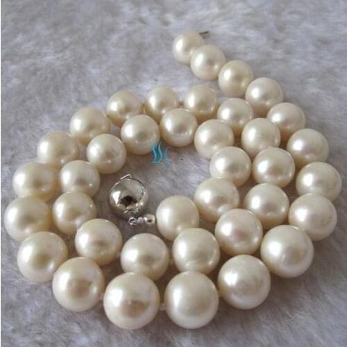 Big Size Pearl Jewelry Set 17 Inches 11-12mm White Nearly Round Freshwater Pearl Necklace Free Pair Earrings Handmade