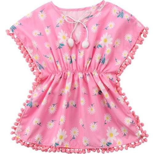 Summer Baby Girls Dress Beach Cover Up Sundress Flower Fringe Dress Romper Yellow Pink Tassels Swim Wear
