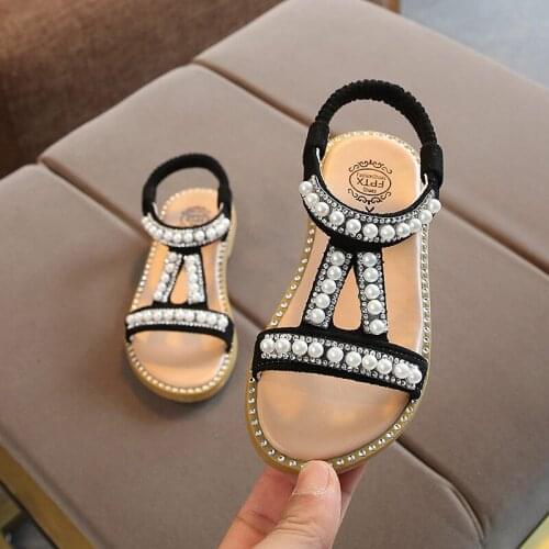 Girls Soft Sandals Kids Princess Shoes Hot Sale 2021 Summer Fashion Little Girl Pearl Shoes Childrens Hollow Out Sandals E448