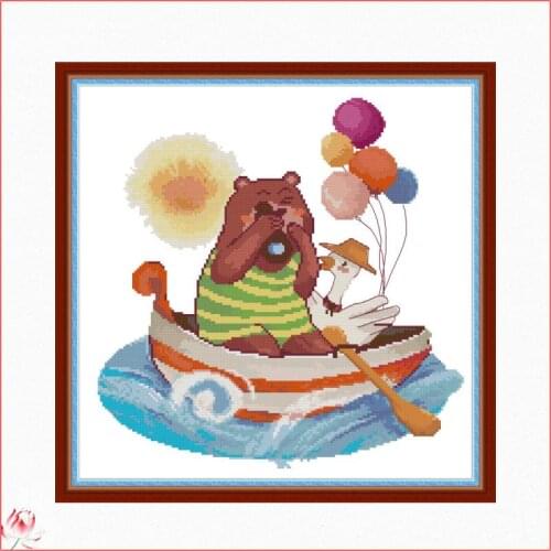 Cute Bear Animal Cross Stitch Kit 14CT 11CT Canvas Printing Needle And Thread Embroidery Kit DIY Home Decoration Crafts