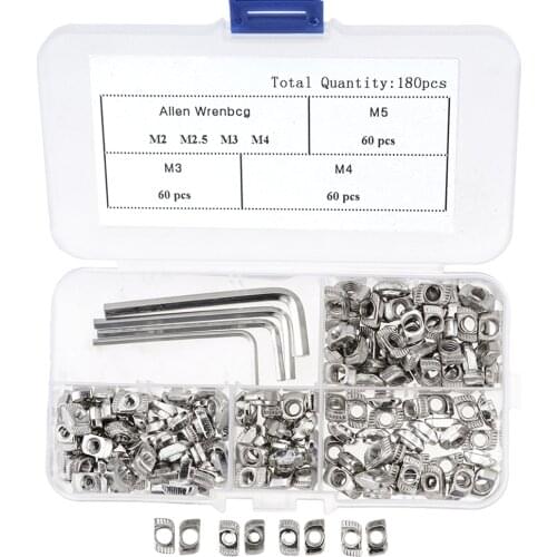 184PCS/Box T-Nut Set Hammer Head T Nut Kit M3 M4 M5 Connector Nickel Plated For 20 Series Aluminium Profile Accessories
