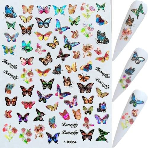 1pc Nail Art Laser Butterfly Sticker Spring Summer Butterfly Designs Manicure ZD3861-3869