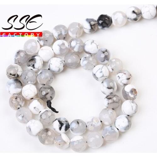Wholesale Faceted White Fire Dragon Agates Round Loose Spacer Natural Stone Beads For Jewelry Making DIY Bracelet 15'' 8mm 10mm