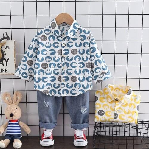 Autumn Baby Boy Fashion Formal Clothing Set Kid Suits Full Printe Shirt Jeans Pants 2pac/Set Children Clothes Set 1 2 3 4 Years
