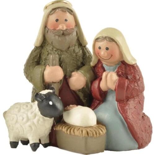 Polyresin Jesus Family Baby and Sheep Statue Mary Miniatures Fugurines Holy Communion Decoration Marie Joseph Church