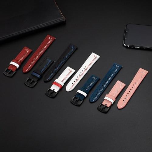 Leather Watchband 20mm 22mm for Huawei Watch GT Smart Watch Strap Brecelet Wristband for Samsung Galaxy watch active2 40mm 44mm