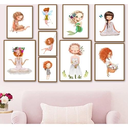 Mermaid Girl Deer Wings Wreath Rabbit Butterfly Wall Art Canvas Painting Nordic Posters And Prints Wall Pictures Kids Room Decor