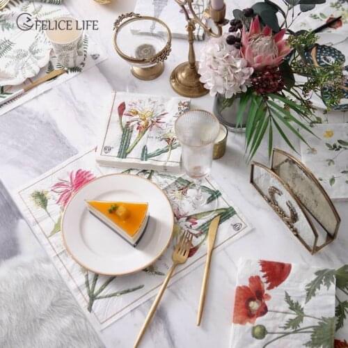 20PCS/Pack 33cm*33cm Flowers Beauty Design Paper Napkins Cafe & Party Tableware Tissue Napkins Decoupage Decoration Paper