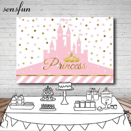 Sensfun Gold Glitter Crown Princess Pink Castle Backdrop Dots Girls Birthday Party Baby Shower Photography Backgrounds Vinyl