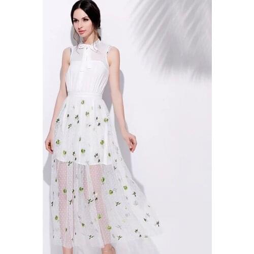 1 yard mesh embroidered lace fabric, dot mesh green leaves style embroidered lace fabric