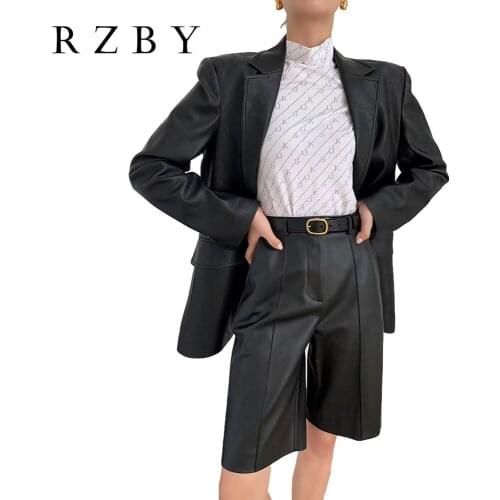 Women Luxury Design Genuine Leather Half-length Shorts Sheepskin Pantalones Cortos De Mujer High Quality Casual Shorts RZBY238