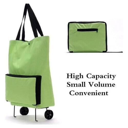 2 In 1 Foldable Shopping Cart Shopping Trolley Cart Foldable Reusable Eco Large Waterproof Bag Luggage Wheels Basket