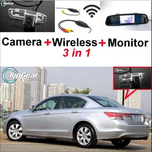 3 in1 Special Rear View Camera + Wireless Receiver + Mirror Monitor Easy DIY Parking System For Honda For Accord MK8 2011~2013