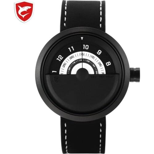 Bonnethead Shark Sport Watch New Turntable Dial Red Analog Quartz Soft Crazy Horse Leather Unique Design Mens Wristwatch /SH421