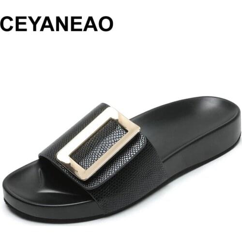 CEYANEAOBig Size Slippers Soft Flat Shoes Female Summer Clogs Woman Platform Low Slides Rivet Comfort Beach Hoof Heels Scandals