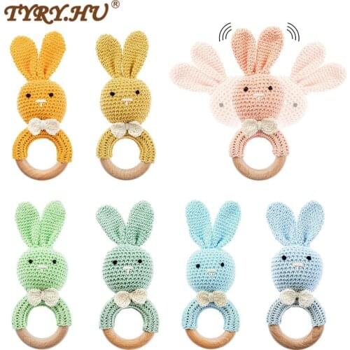 1Pc Baby Toys Wooden Teether Rabbit Rattle Baby Mobile Play Gym Newborn Educational Toy Gifts BPA Free Wooden Crochet Rattle