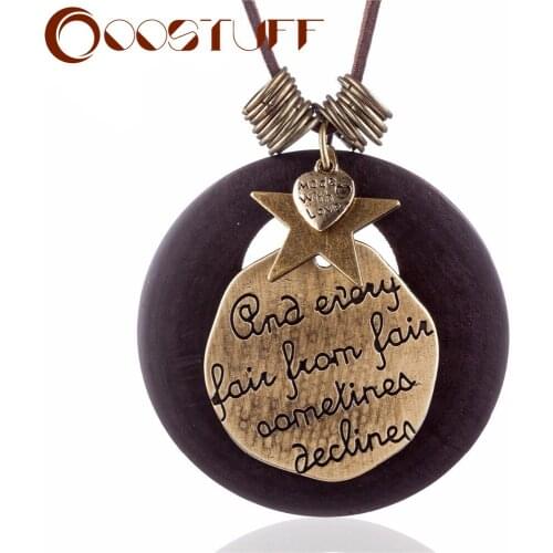 Vintage Long Necklace for Women Chokers Necklaces & Pendants Wood Jewelry Heart Star Pendant Statement Choker Bohemian Ethnic