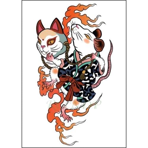 Waterproof Temporary Tattoo Sticker Cartoon Mouse Cat Japanese Style Element Body Fake Tatto Flash Tatoo Arm Art for Men Women