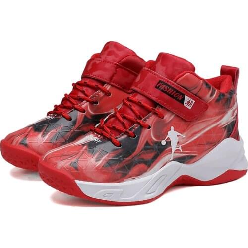 High Quality Top Soft Non-slip Kids Sneakers Thick Sole Boys Basketball Shoes Children Sport Shoes Outdoor Boy Trainer Basket