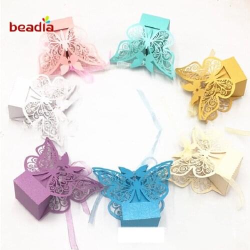 Butterfly Candy Box Laser Hollow Candy Box Wedding Gift Box Chocolate Box for Guests Party Supplies Wedding Decoration 10pcs/bag