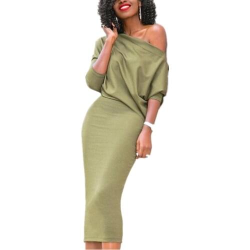 Women Casual Dress Off Shoulder Bandage Bodycon Dresses Long Sleeve Pure Color Spring Autumn Vintage Lady Evening Party Dress
