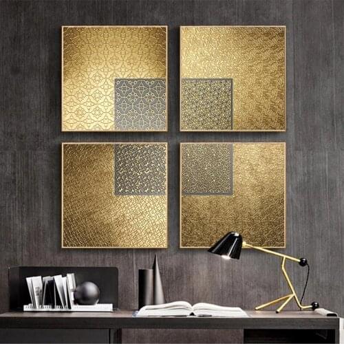 Golden Luxury Wall Art Modern Geometric Abstract Line Poster Nordic Canvas Painting Home Picture for Bedroom Living Room Decor