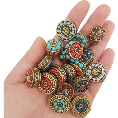 10pcs Handmade Retro Tibetan Beads Antique Golden Blue Red Nepal Bead for Jewelry Making DIY Necklaces Bracelets Wholesale
