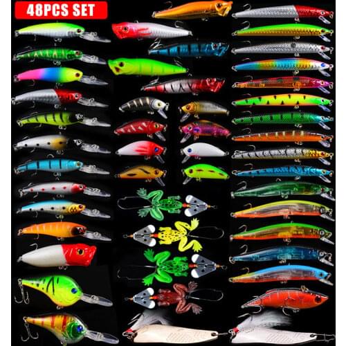48PCS Set Fishing Lure 5/7/9/9.5/10CM with 6#/8#/10# Good Quality Hook Fishing