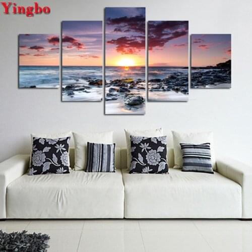 5pcs Sea view sunrise landscape Diamond Painting Cross Stitch Needlework Full Square/round Diy 5D Diamond Embroidery mosaic gift