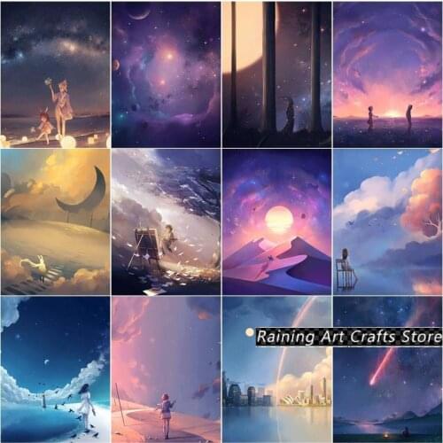 5D Diy Diamond Painting Fantasy Landscape Embroidery Cross Stitch Full Drill Rhinestones Boy and Girl Mosaic Pictures Decor Gift