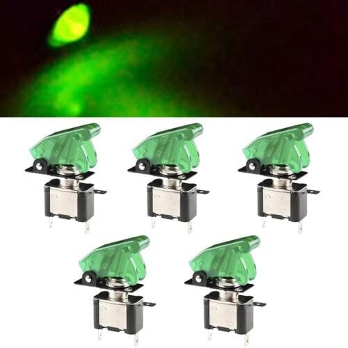 5 X 12V 20A Green Cover LED Light Rocker Toggle Switch SPST ON/OFF Car Truck
