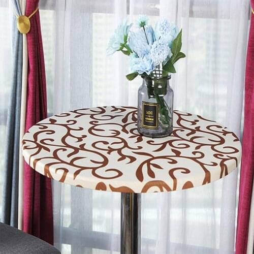 60/70/80/90cm 4 Colors Black Print Elastic Edge Round Table Cover Desk Polyester Cloth Protector Bar Wedding Banquet Party Decor