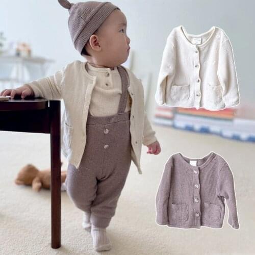 8859 Baby Waffle Coat 2021 Autumn New Baby Girl Jacket Simple All Match Boys Coat Long Sleeve Comfortable Baby Coat Outfit