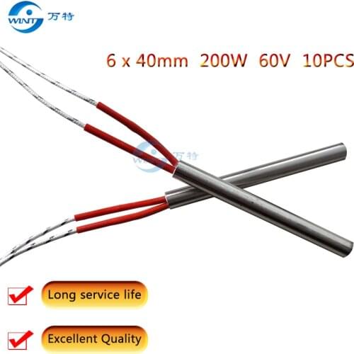 Free shipping 6*40mm pipe Heater Length AC 60V 200W Electric Cartridge Heater Heating Element 10pcs