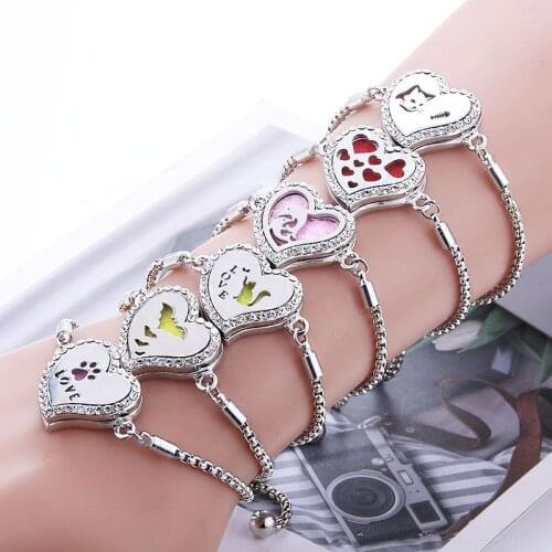 Crystal Perfume Bracelet Essential Oil Diffuser Aromatherapy Locket Bracelet Heart 316L Stainless Steel Diffuser Bracelet