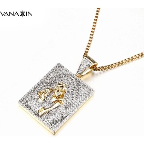 VANAXIN Punk Mom And Kid Iced Paved AAA Full Cubic Zirconia Pendant Necklace For Men Hip Hop Gold/Silver Color Wholesale Jewelry