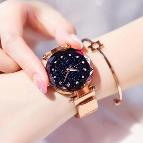 2019 Luxury Rose Gold Women Watches Fashion Diamond Ladies Starry Sky Magnet Watch Waterproof Female Wristwatch For Gift Clock