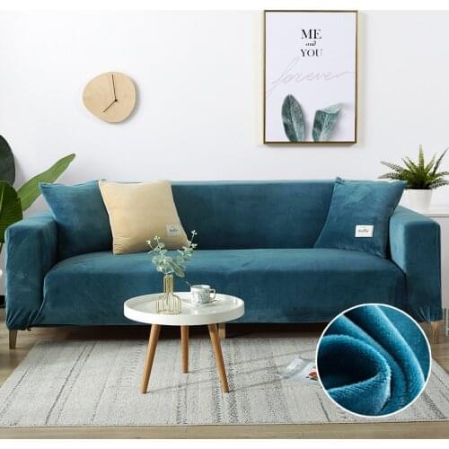 Grey Color Velvet Fabric Sofa Covers for Living Room Stretch Solid Color Couch Covers Set Armchair Cover Cushion Cover 1PC