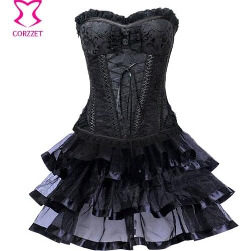 Black Steampunk Corset Skirt Burlesque Dress Gothic Clothing Corsets And Bustiers Sexy Korsett For Women Corpete Corselet Dress