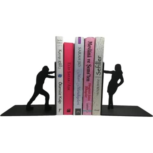 Decorative Bookends Bookshelf Metal Book Holders Non-skid Thema Love Heavy Duty Iron Art Black Stand Support Magazines Organizer