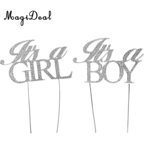 MagiDeal Sparkling Crystal Rhinestone Cake Topper Baby Shower Christening Gender Reveal Party Cake Decorations It is a Boy/Girl