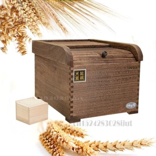 Home Wood Storage Rice Box Kitchen Sealed Rice Box Moisture Proof and Mothproof Flour Box Cereal Dispenser