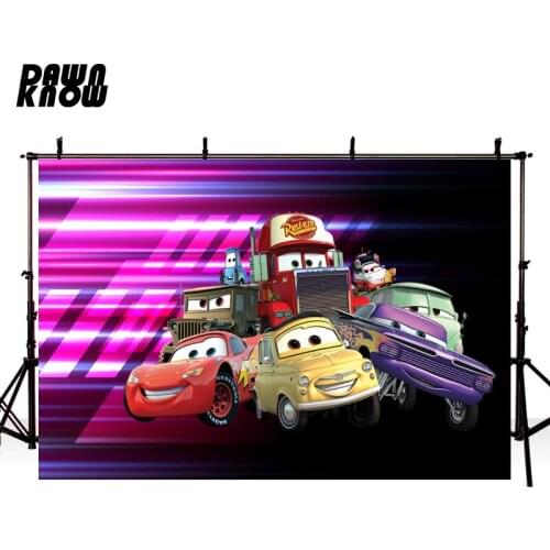 DAWNKNOW Cartoon Racing Cars Photography Background Backdrop Children Birthday Party Photocall Decorate Photo Studio