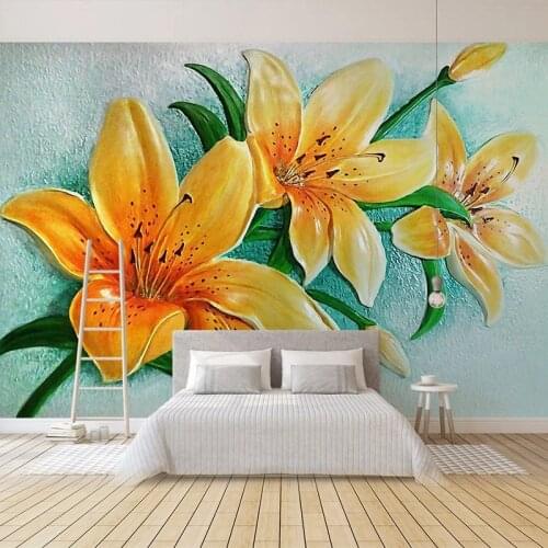 Custom Photo Mural 3D Stereoscopic Embossed Golden Flowers Living Room TV Background Wall Decor Painting Wallpapers For Bedroom