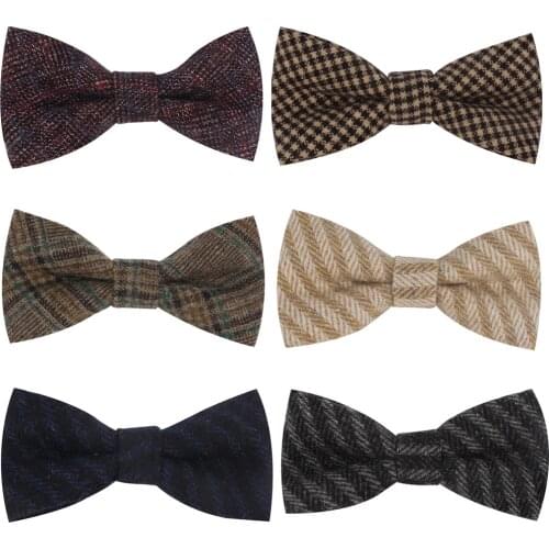 Wool Bow Ties For Men Cravats Fashion Adjustable Plaid Woolen Bowtie for Wedding Party Groom Butterfly Adult Casual Bowties