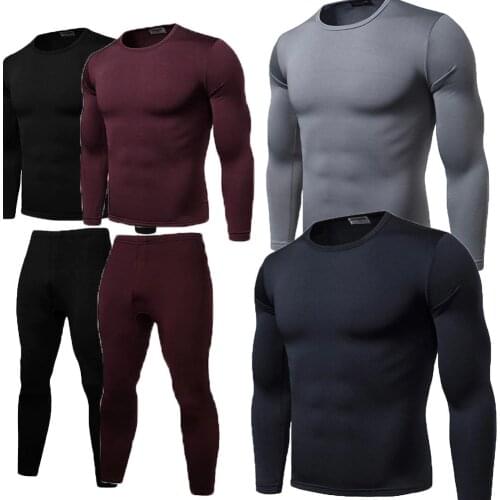 2Pcs Brand New Mens Winter Ultra-Soft Fleece Lined Thermal Top Bottom Long John Underwear Set Outfits Elastic Mens Clothes Set